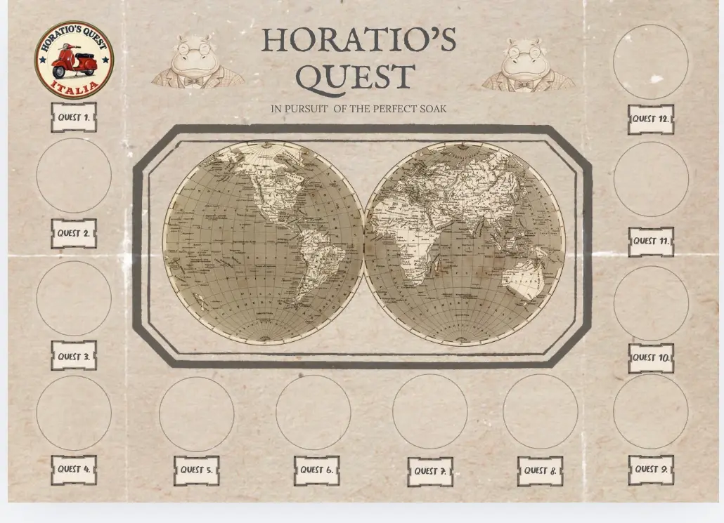 The fold-out world map with quest sticker slots